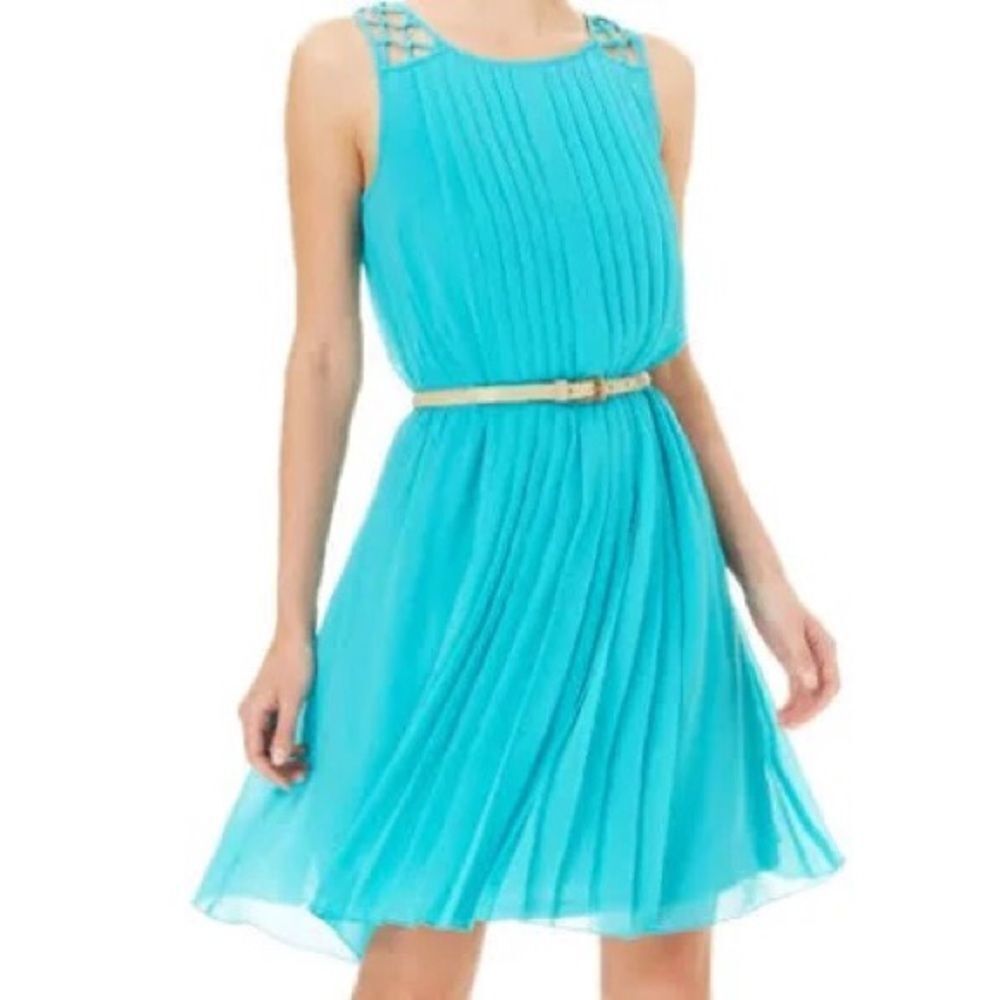 Jessica Simpson silky teal blue turquoise pleated dress‎ woman’s size 10.